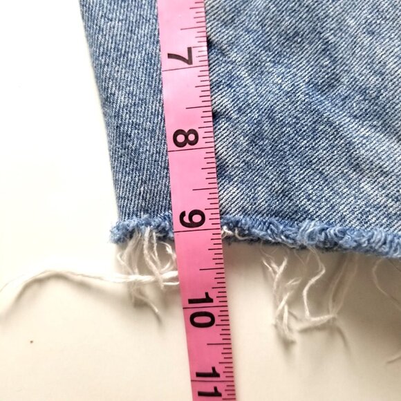 & Denim Blue Distressed Mens Sz 36 Ripped Button Fly Straight Fit Raw Hem Shorts - Picture 10 of 10